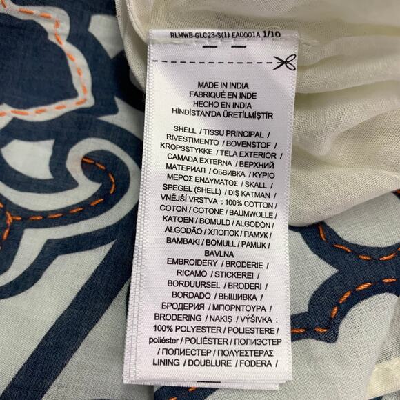 POLO by RALPH LAUREN Size 4 Blue White Cotton Abstract Floral Beaded Midi Skirt - Picture 5 of 7